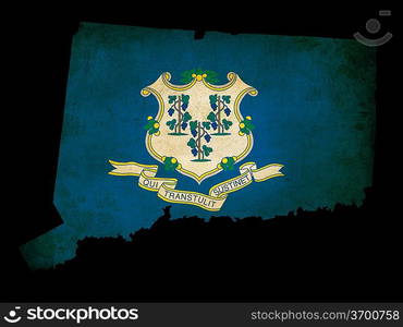 Outline of American USA Connecticut state with grunge effect flag insert