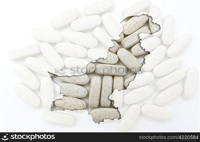 Outline pakistan map with transparent background of capsules symbolizing pharmacy and medicine