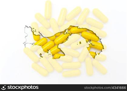Outline panama map with transparent background of capsules symbolizing pharmacy and medicine