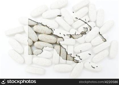 Outline papua new guinea map with transparent background of capsules symbolizing pharmacy and medicine