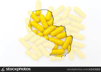 Outline paraguay map with transparent background of capsules symbolizing pharmacy and medicine