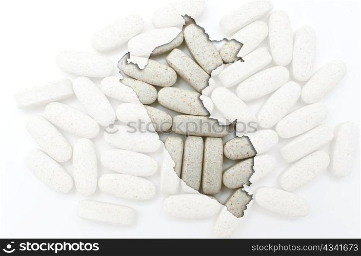 Outline peru map with transparent background of capsules symbolizing pharmacy and medicine