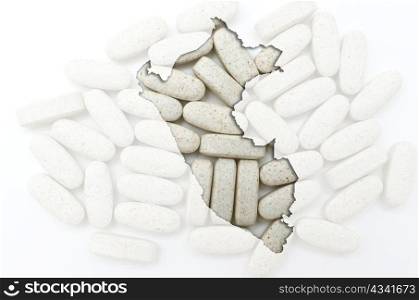 Outline peru map with transparent background of capsules symbolizing pharmacy and medicine