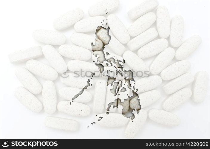 Outline philippines map with transparent background of capsules symbolizing pharmacy and medicine