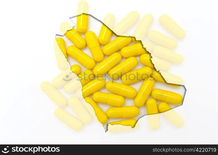Outline saudi arabia map with transparent background of capsules symbolizing pharmacy and medicine