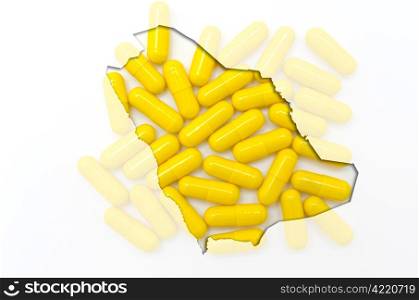 Outline saudi arabia map with transparent background of capsules symbolizing pharmacy and medicine