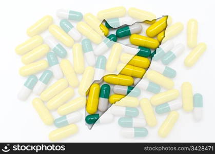 Outline somalia map with transparent background of capsules symbolizing pharmacy and medicine