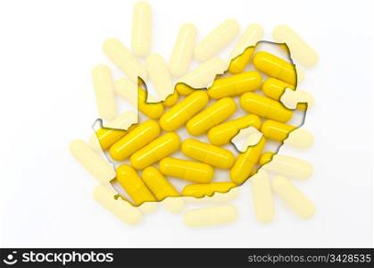 Outline south africa map with transparent background of capsules symbolizing pharmacy and medicine