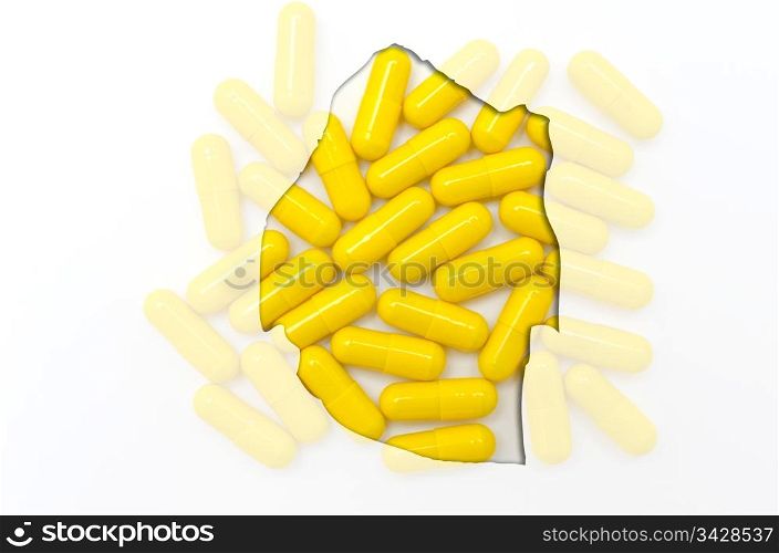 Outline swaziland map with transparent background of capsules symbolizing pharmacy and medicine