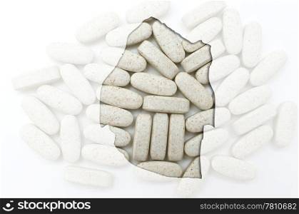 Outline swaziland map with transparent background of capsules symbolizing pharmacy and medicine