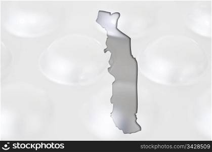 Outline togo map with transparent background of capsules symbolizing pharmacy and medicine