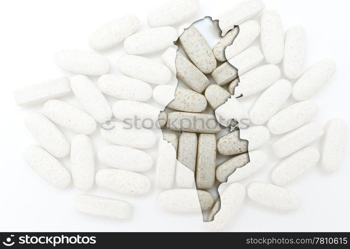 Outline tunisia map with transparent background of capsules symbolizing pharmacy and medicine