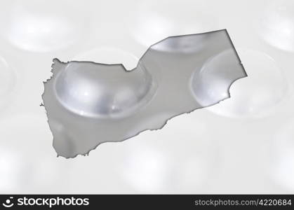 Outline yemen map with transparent background of capsules symbolizing pharmacy and medicine