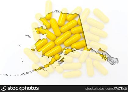 Outlined alaska map with transparent background of capsules