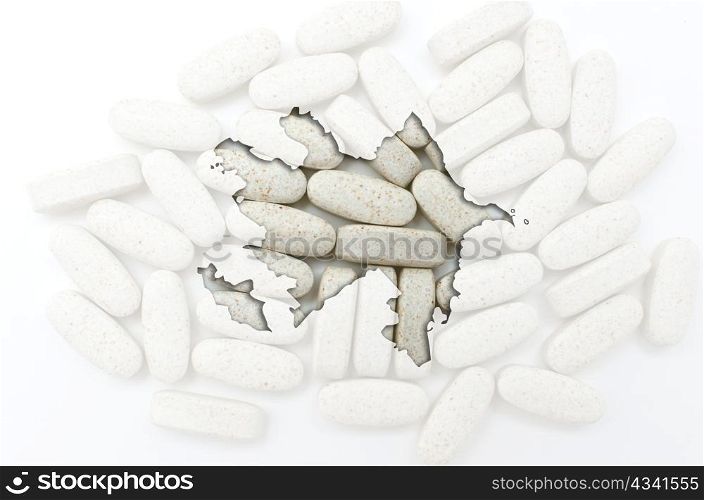 Outlined azerbaijan map with transparent background of capsules symbolizing pharmacy and medicine
