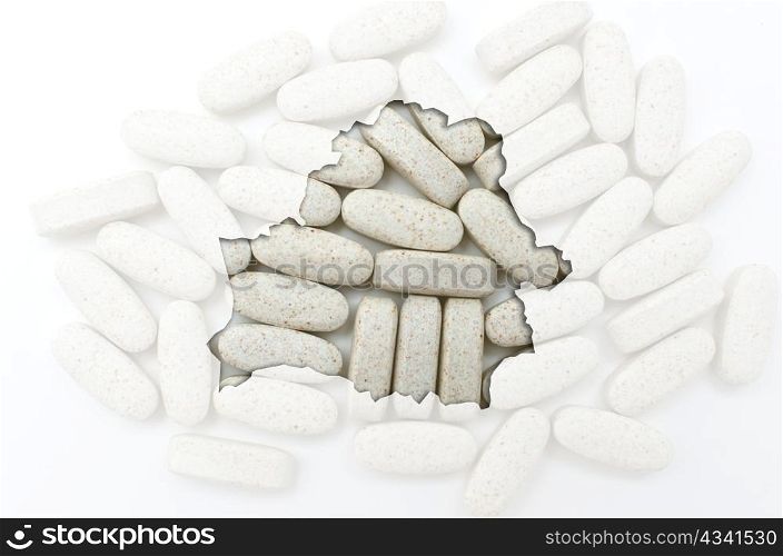 Outlined belarus map with transparent background of capsules symbolizing pharmacy and medicine