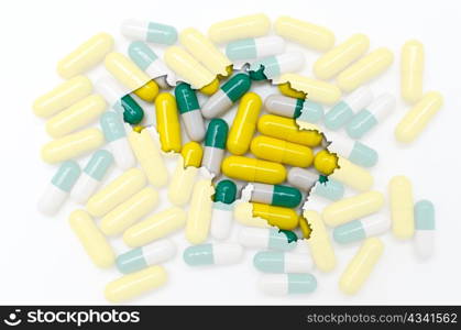 Outlined belgium map with transparent background of capsules symbolizing pharmacy and medicine