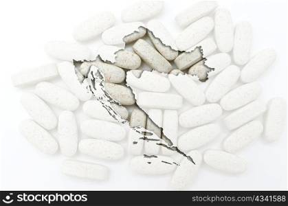 Outlined croatia map with transparent background of capsules symbolizing pharmacy and medicine