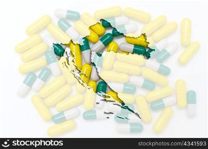 Outlined croatia map with transparent background of capsules symbolizing pharmacy and medicine