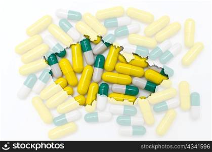 Outlined czech map with transparent background of capsules symbolizing pharmacy and medicine