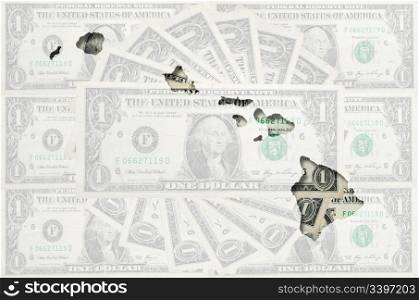 Outlined hawai map of with transparent background of US dollar banknotes