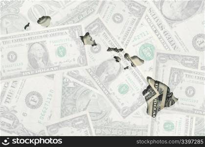 Outlined hawai map of with transparent background of US dollar banknotes