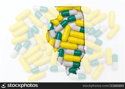 Outlined Illionis map with transparent background of capsules