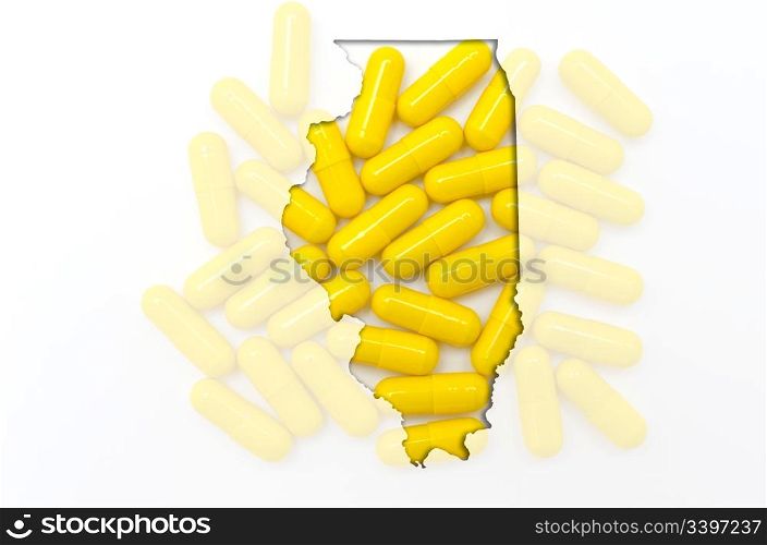 Outlined Illionis map with transparent background of capsules