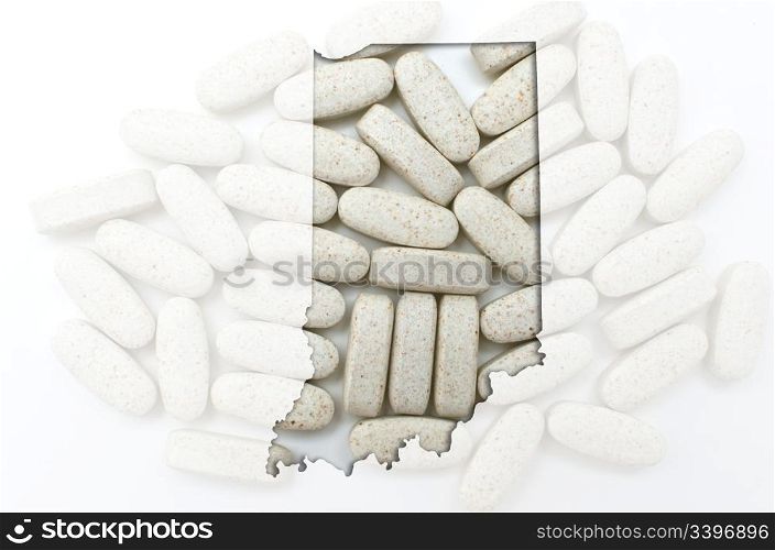 Outlined Indiana map with transparent background of capsules