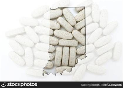 Outlined Indiana map with transparent background of capsules