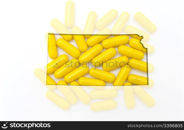 Outlined kansas map with transparent background of capsules