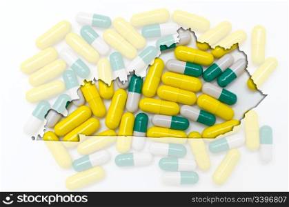 Outlined kentucky map with transparent background of capsules