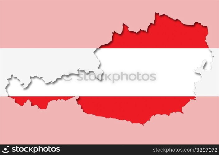 Outlined map of Austria with transparent colors of Austrian flag