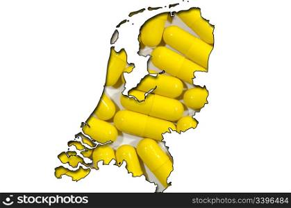 Outlined map of Netherlands with transparent background of pills