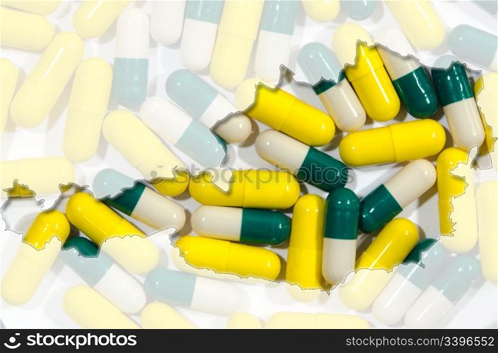 Outlined map of Portugal with transparent background of pills