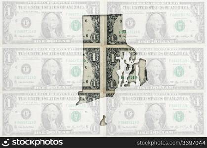 Outlined map of rhode island with transparent background of US dollar banknotes