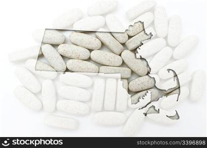 Outlined massachusetts map with transparent background of capsules