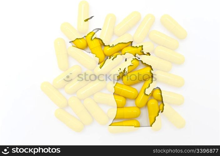 Outlined michigan with transparent background of capsules