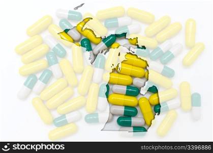 Outlined michigan with transparent background of capsules