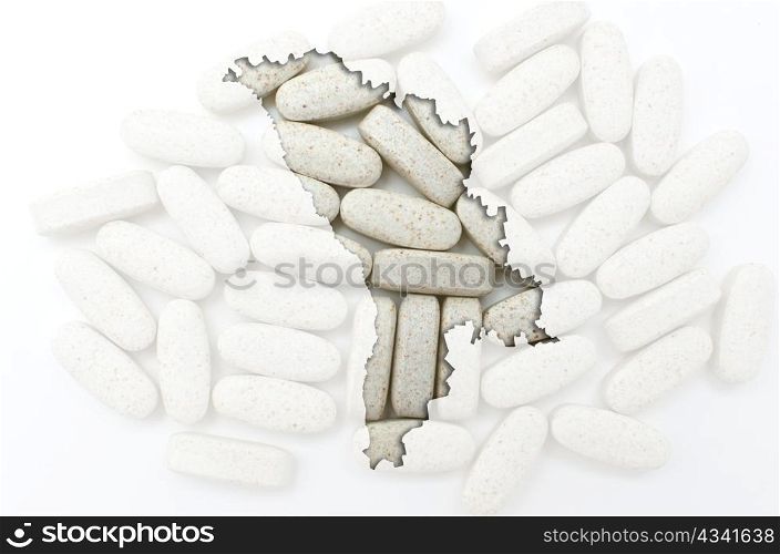 Outlined moldova map with transparent background of capsules symbolizing pharmacy and medicine