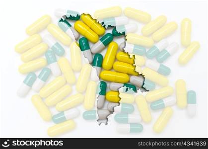Outlined moldova map with transparent background of capsules symbolizing pharmacy and medicine
