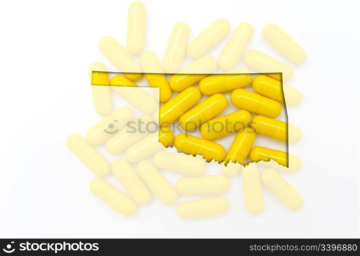 Outlined oklahoma with transparent background of capsules