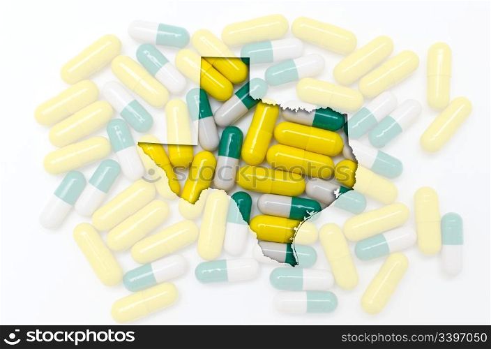 Outlined texas with transparent background of capsules