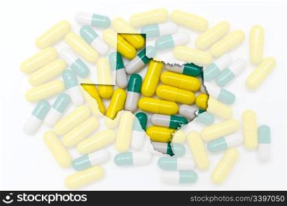 Outlined texas with transparent background of capsules
