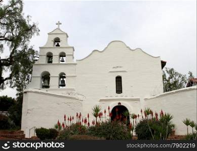 Outside shot of the San Diego Mission Basilica.