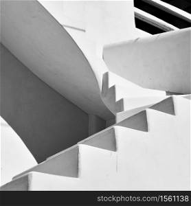 Outside staircase of traditional greek whitewashed house in Myconos Island, Greece. Black and white architectural photography