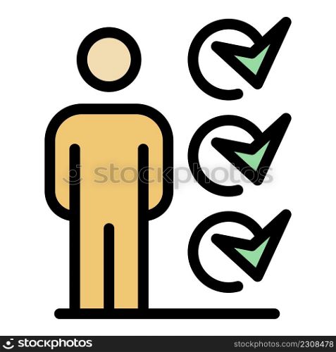 Outsource to do list person icon. Outline outsource to do list person vector icon color flat isolated. Outsource to do list person icon color outline vector