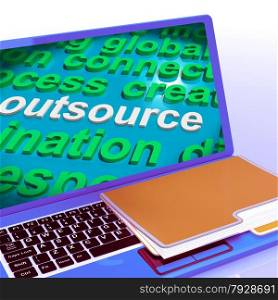 Outsource Word Cloud Laptop Showing Subcontract And Freelance