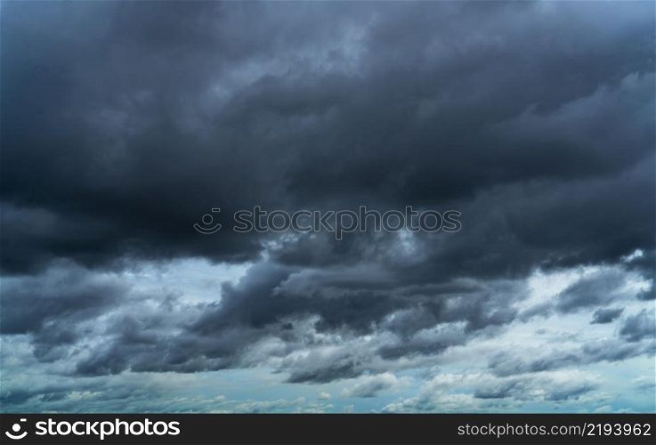 Overcast sky. Dramatic gray sky and dark clouds before rain in rainy season. Cloudy and moody sky. Storm sky. Gloomy and moody background. Overcast clouds. Sad, lonely, and death abstract background.