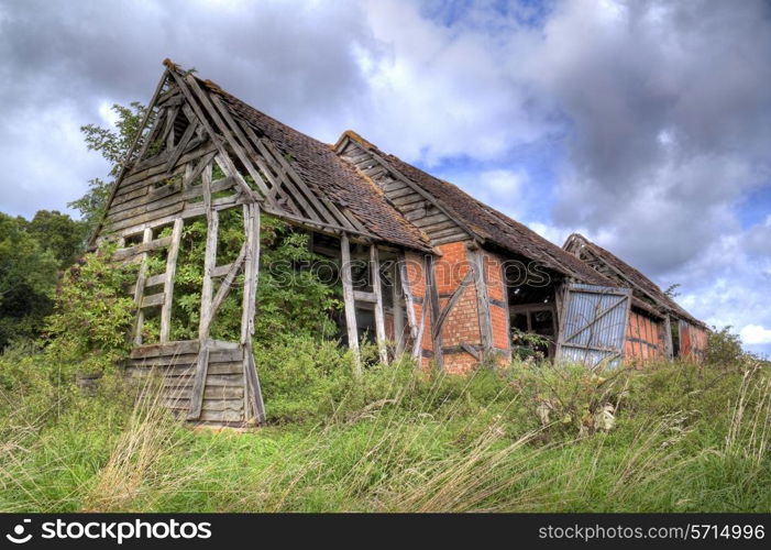 Overgrown old barn, Warwickshire, England.